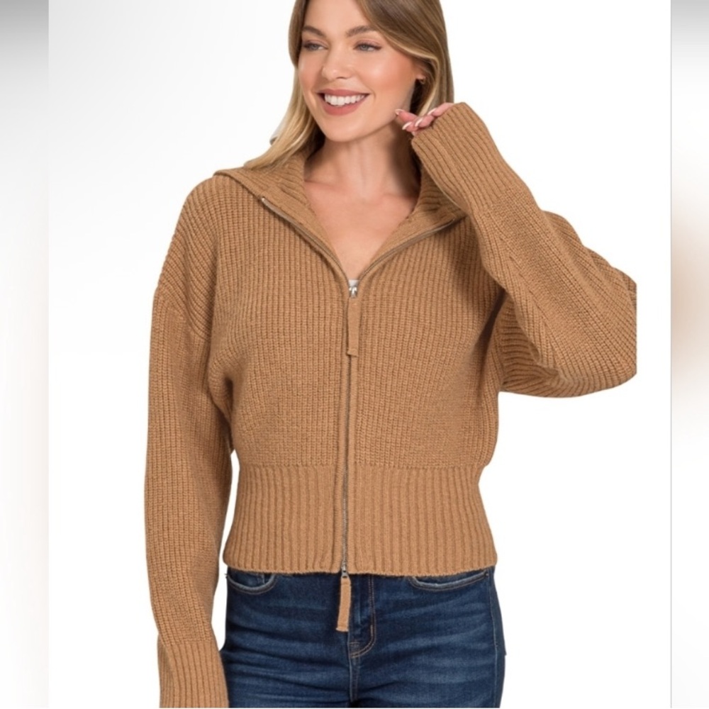 Zenana zip up hoodie in deep camel size medium
